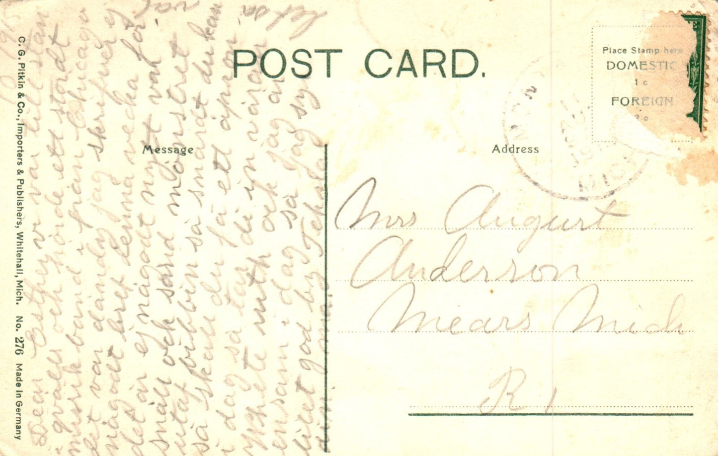 Colby Street Looking East in Whitehall MI Mich Michigan Postcard