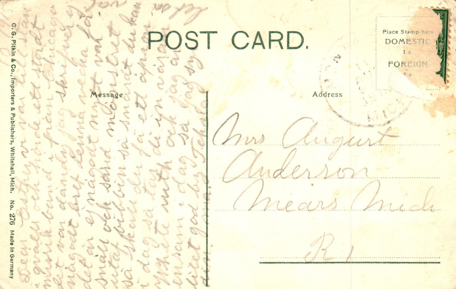 Colby Street Looking East in Whitehall MI Mich Michigan Postcard