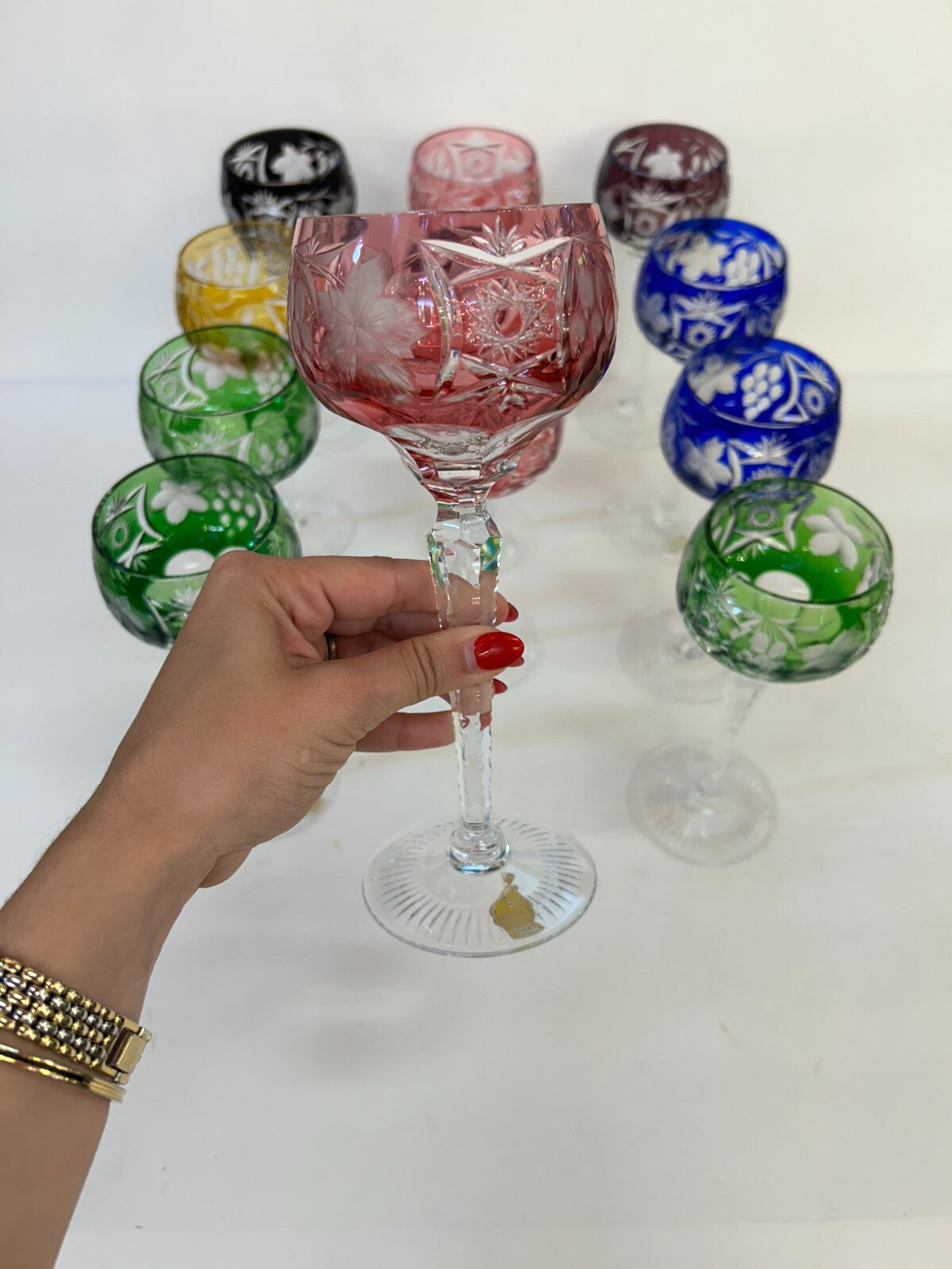 12 NACHTMANN TRAUBE Crystal 8.25 Cut To Clear WINE GOBLET Bohemian Marsala