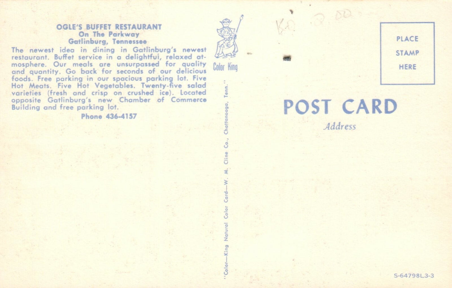 Ogle Buffet on The Parkway Gatlinburg Tennessee TN Restaurant Postcard