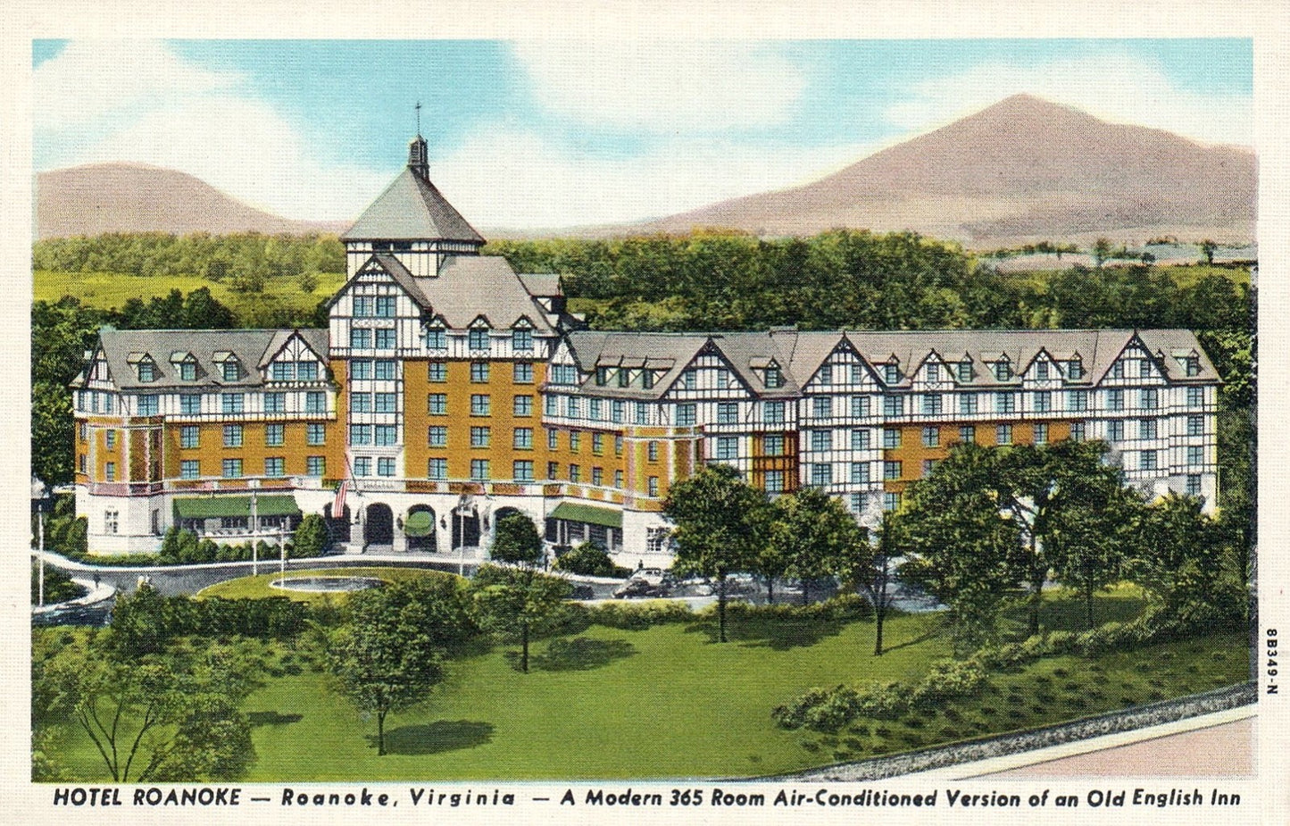 Hotel Roanoke A Modern ACed Version of an Old English Inn Virginia VA Postcard