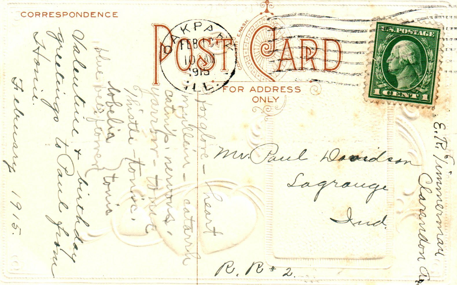 V-56 Cupid Walking Around With Net Gold Metallic Embossed Valentine Postcard