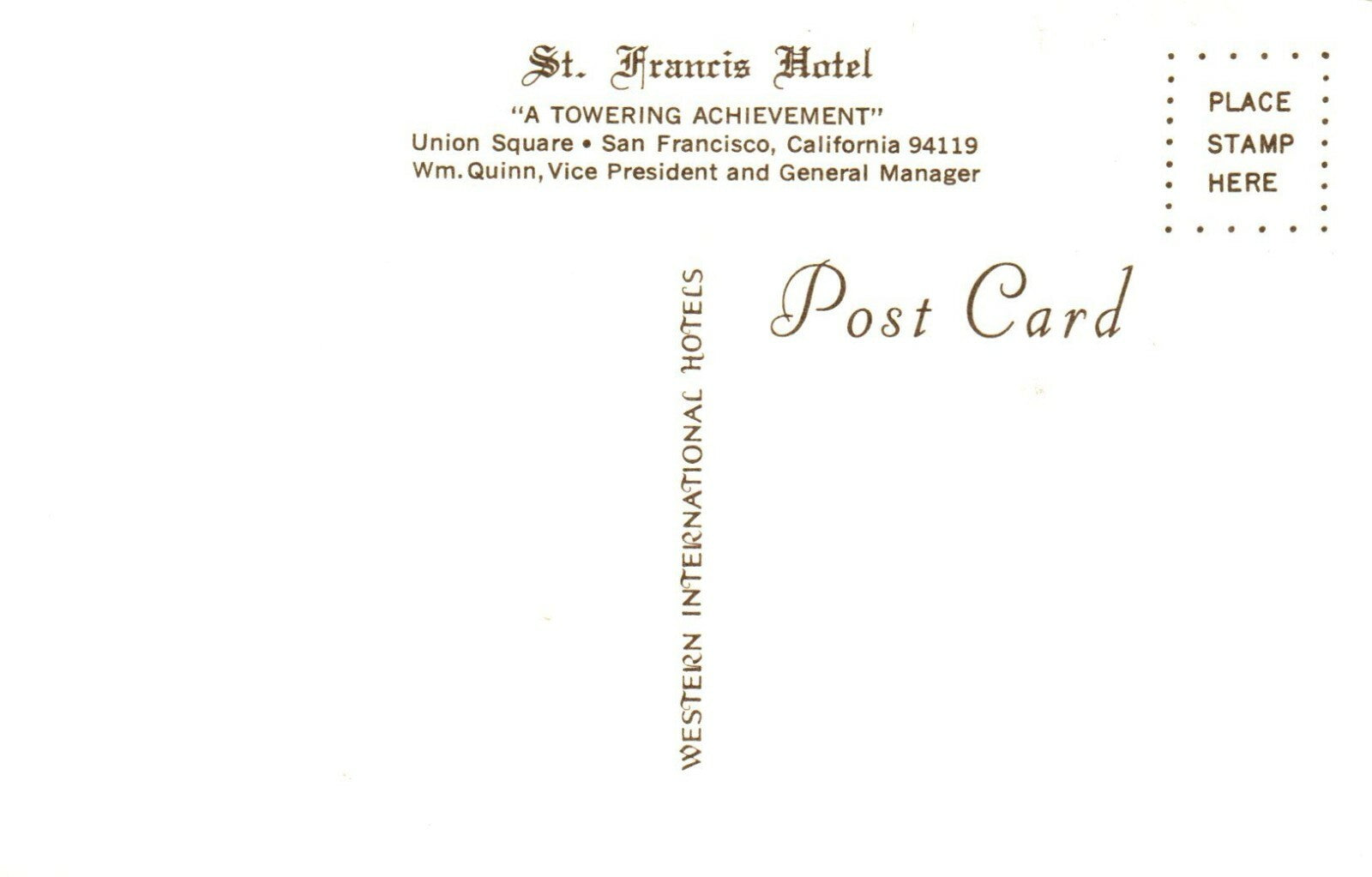 Unique St. Francis Hotel Towering Achievement Motel Postcard