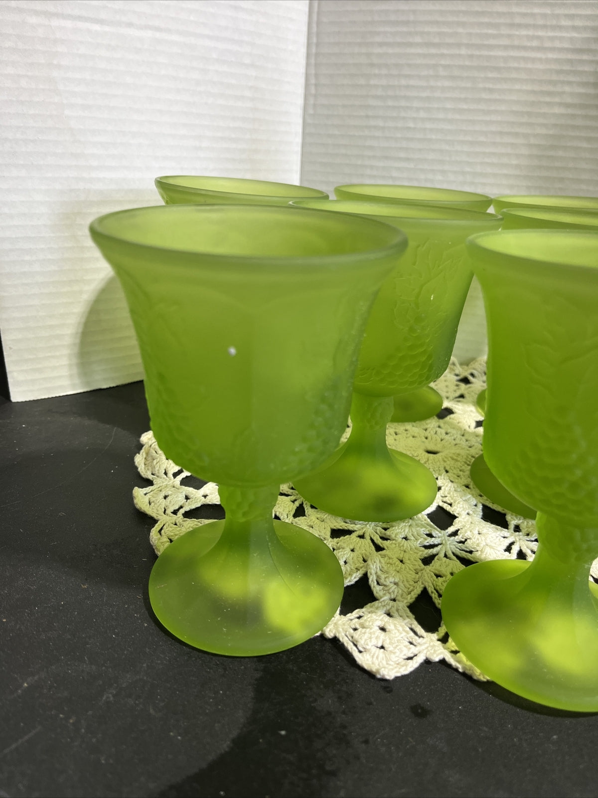 Glass Green Goblets- 8pc Colony Frosted Grape Design - Indiana Glass Company