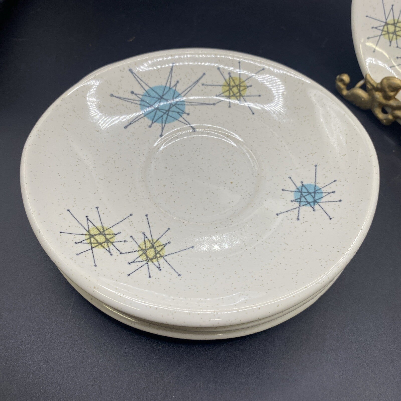 Vintage MCM 4 Coffee Cup Saucers FRANCISCAN Atomic Starburst Mid Century Modern