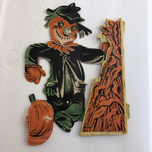 Vintage Halloween Die Cut Honeycomb Crepe Cardboard Scarecrow Decoration