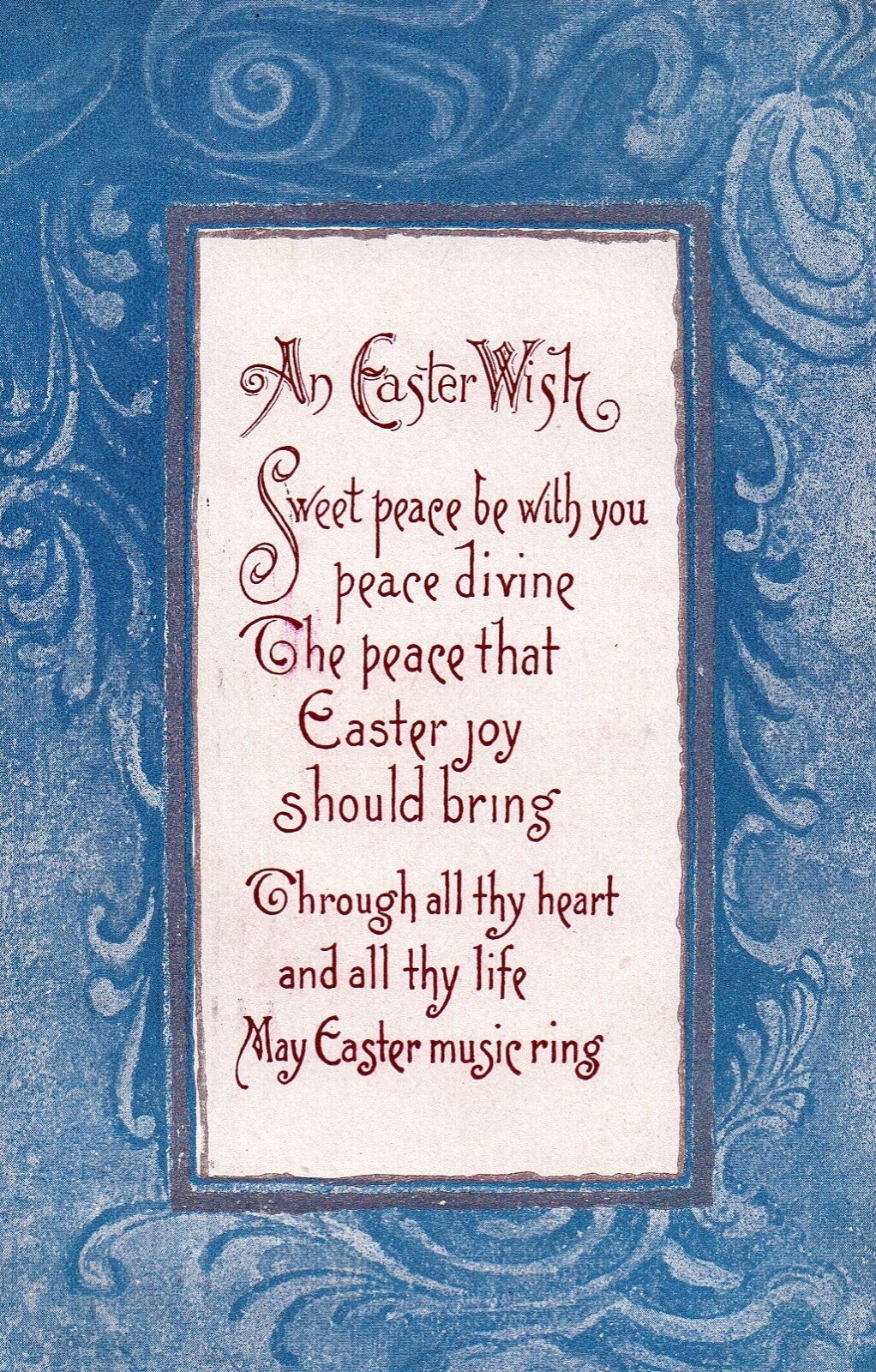 Blue and White Background  Easter Greetings Poem Easter Postcard