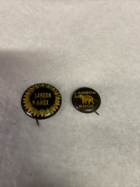 2 Vintage Landon Knox 7/8" & 5/8" Pinbacks