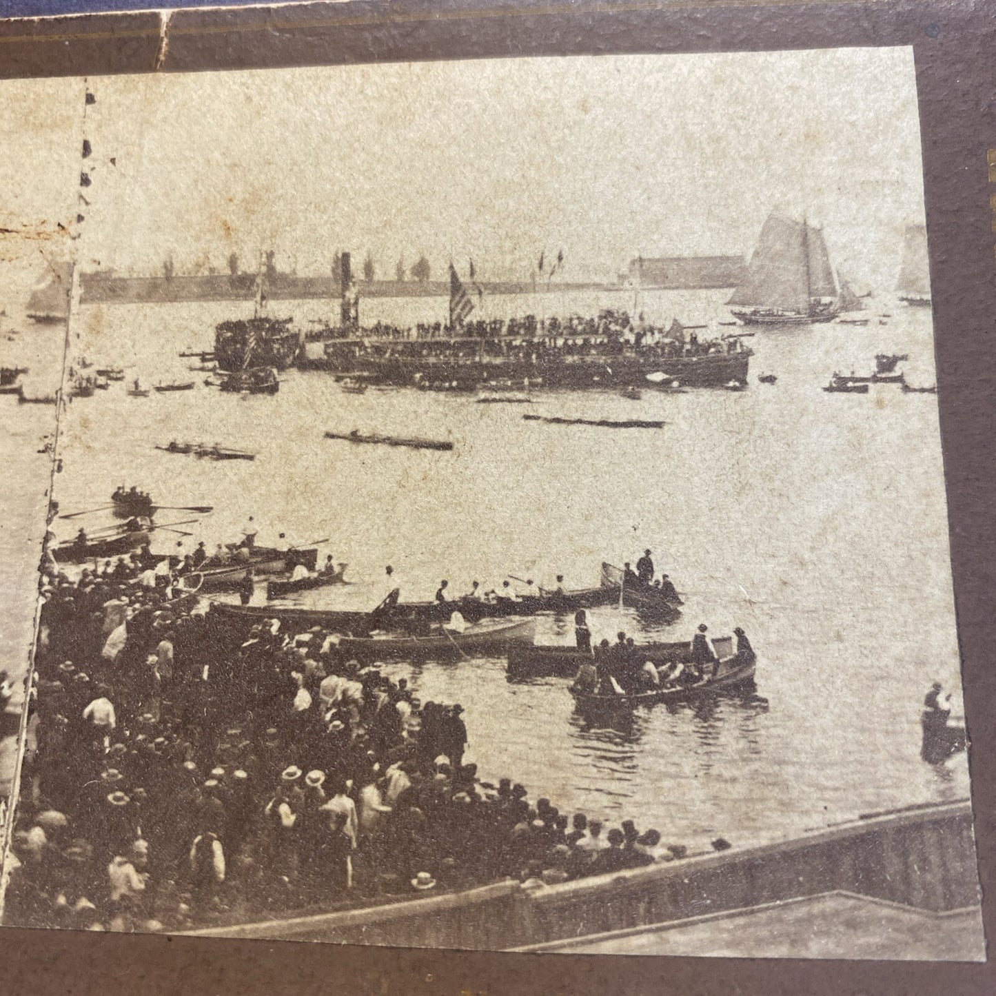 1898 Real Photo New York CITY NY Vicinity American Scenery Boat River Stereoview
