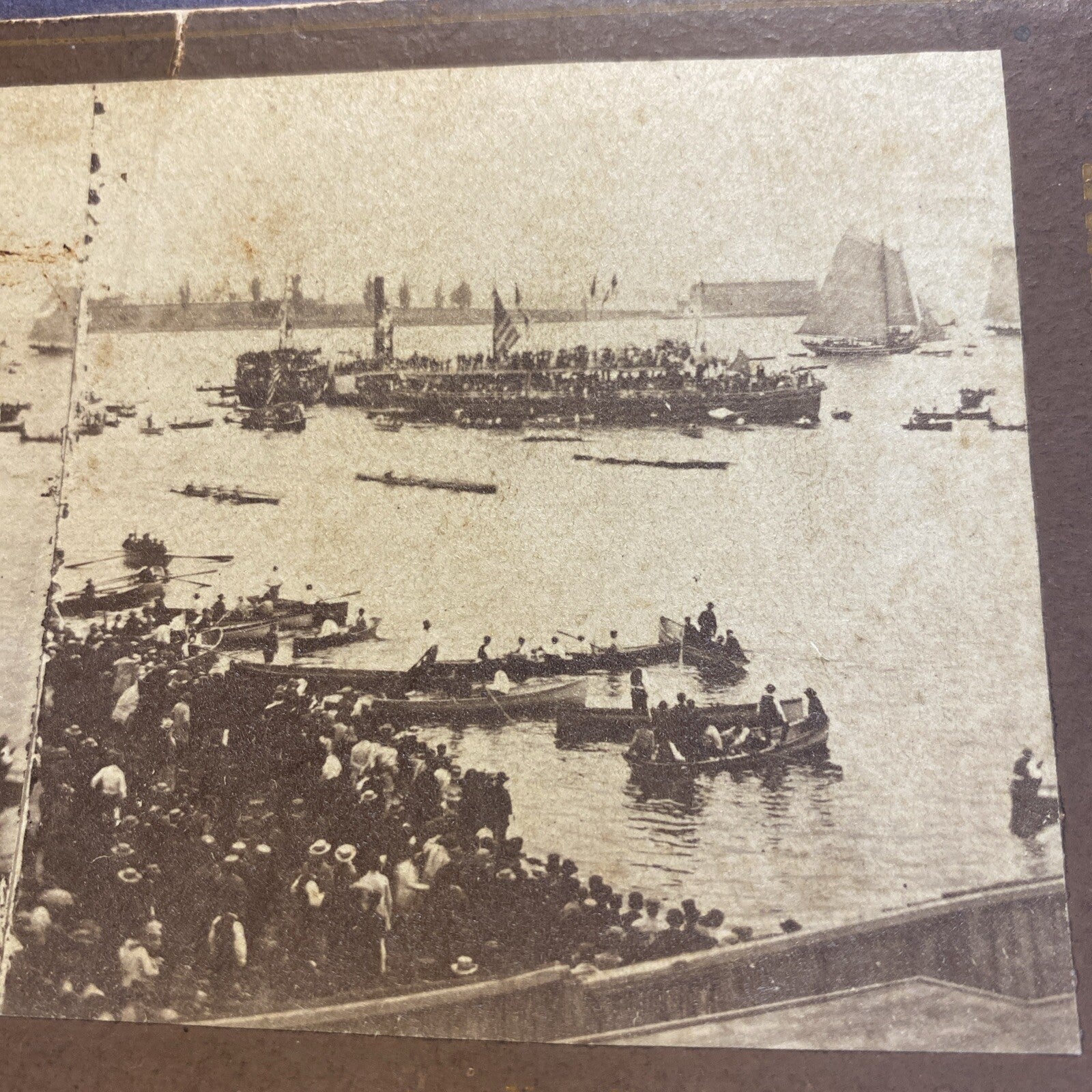 1898 Real Photo New York CITY NY Vicinity American Scenery Boat River Stereoview