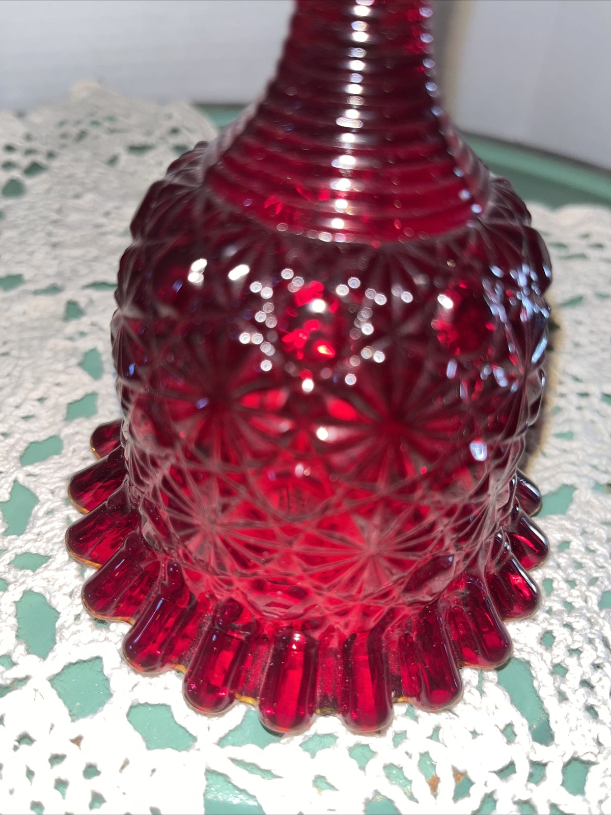 Fenton Art Glass-Ruby Red Orange DAISY & BUTTON BELL- Ruffled Rim