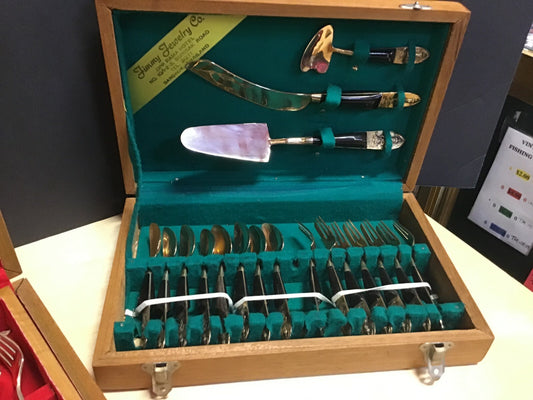 Vintage Mid Century Bankok Thailand Brass 18 Piece Flatware Silverware Set