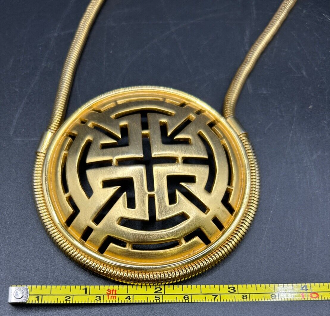 Vintage 1970's Gold Tone Pierre Cardin Greek Key Necklace 18"