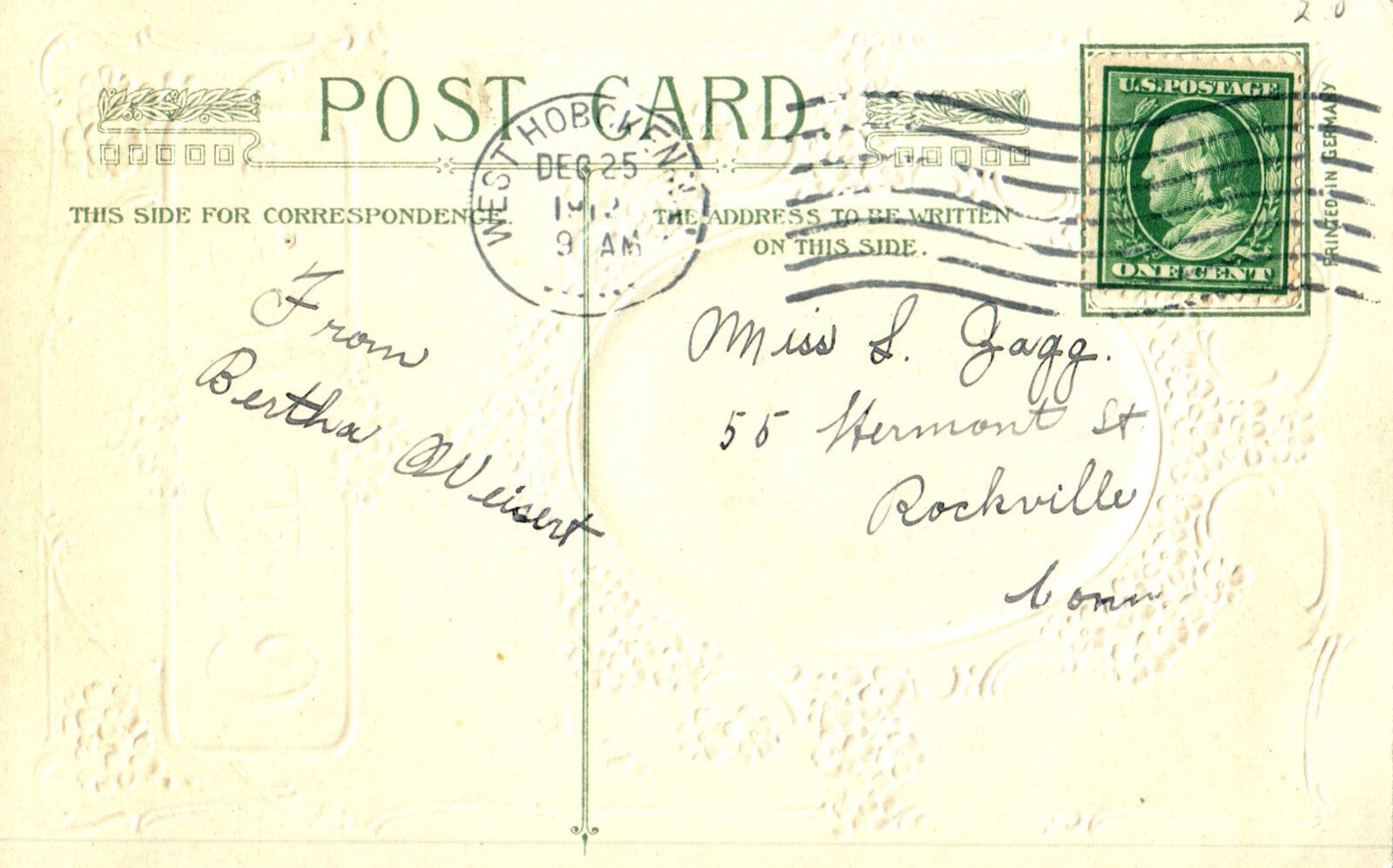 John Winsch Christmas Greetings Embossed Winter Scene Vintage Postcard