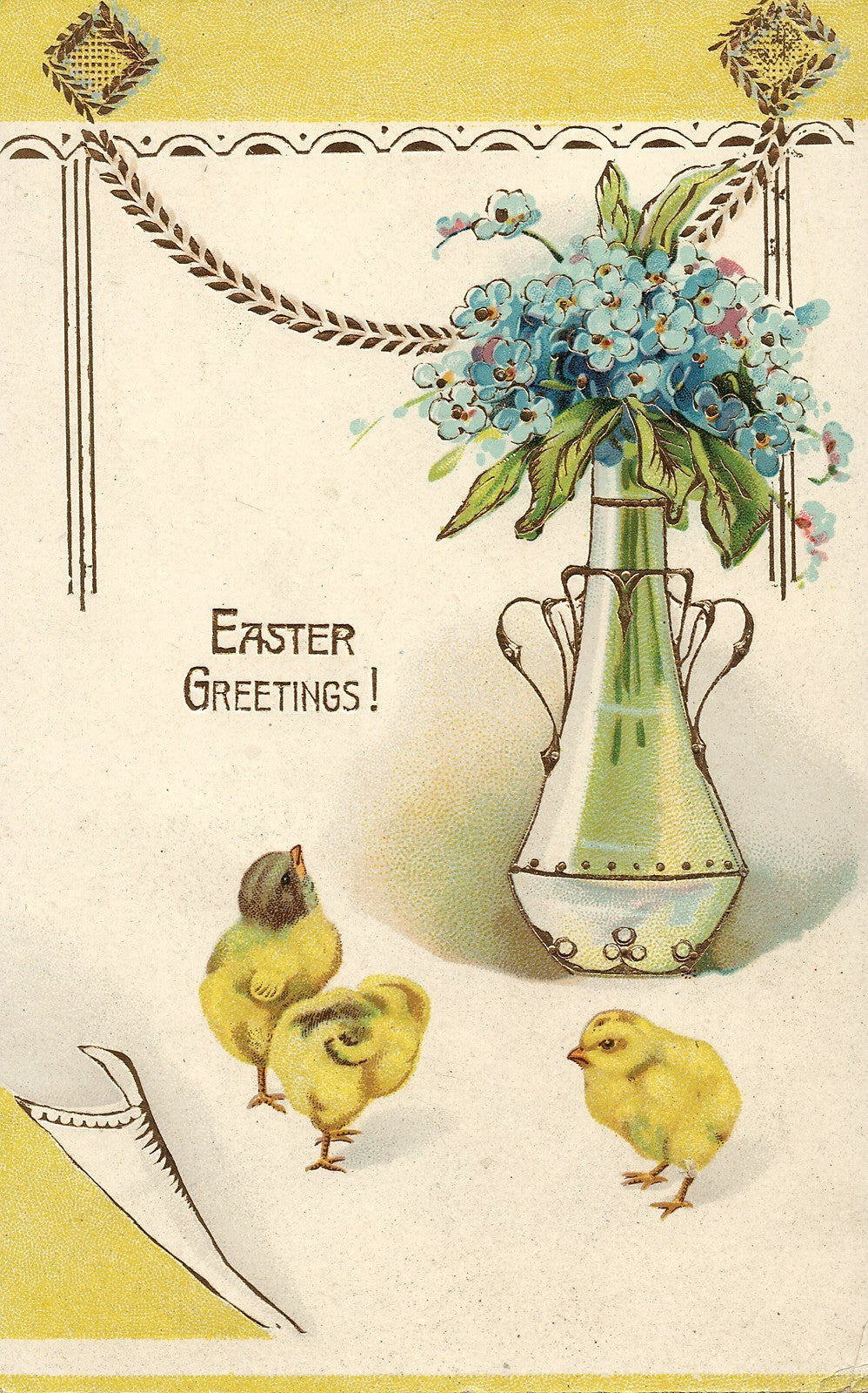 Gold Gilt Gel Easter Chick Postcard Series 1092