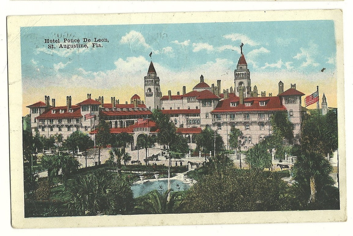 Hotel Ponce De leon St Augustine FL Fountain Horses 1885 Post Card