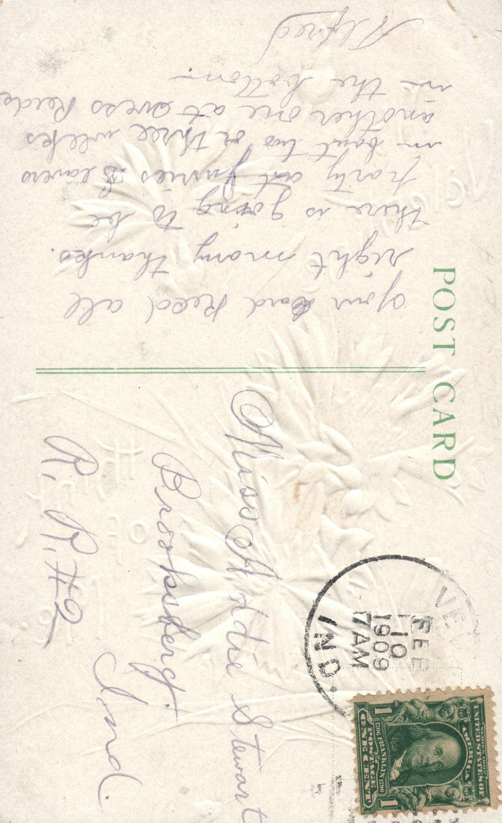 Silver Think Of Me Embossed Blue Flowers Valentine Postcard