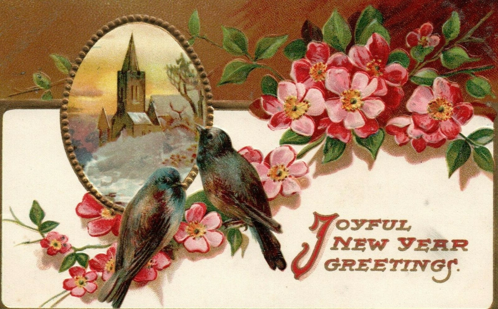  Gorgeous Colorful & Joyful New Year Greetings with Birds on a flowering branch 