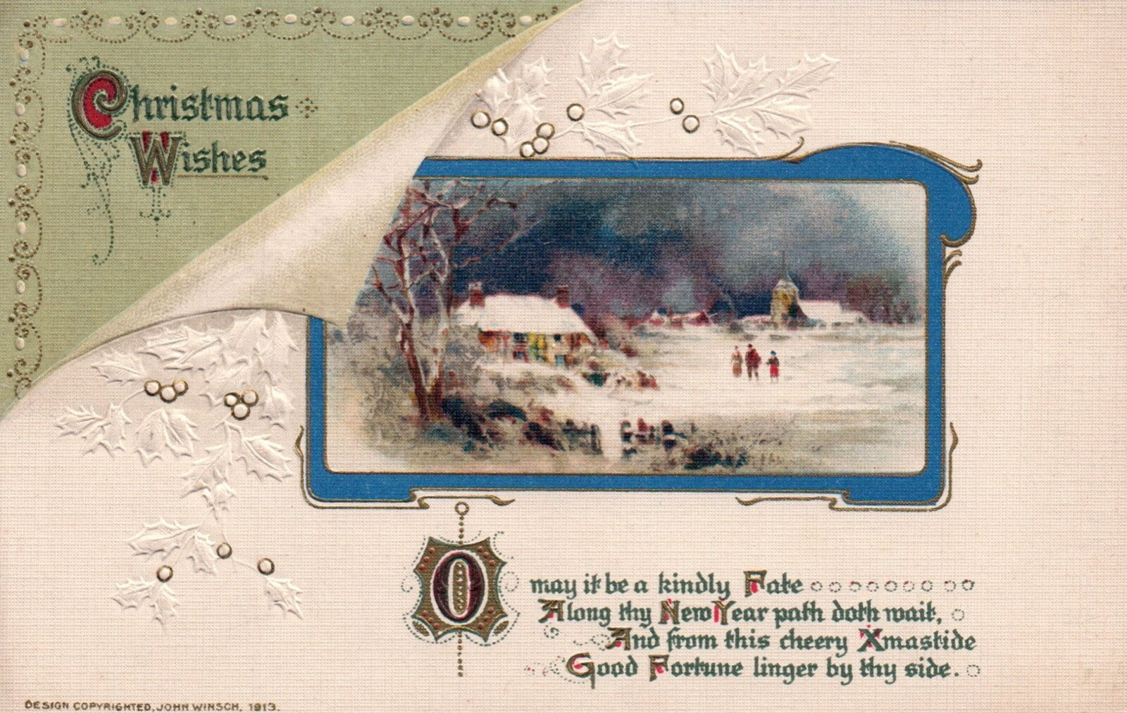 John Winsch Christmas Wishes View of Family Walking Home Snowy Vintage Postcard