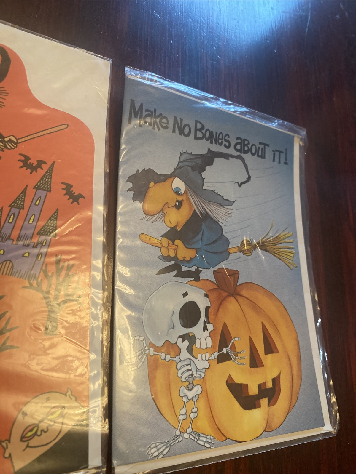 Lot of 2 Vintage Halloween Greeting Cards by Gallant Witch Pumpkin Bats