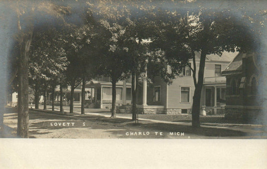 Real Photo Lovett Street Charlotte Michigan MI Postcard