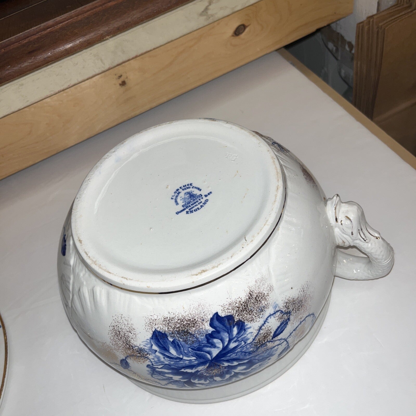 Beautiful Dunn Bennett & Co BLUE Covered Pot Burslem England Premier Imperial