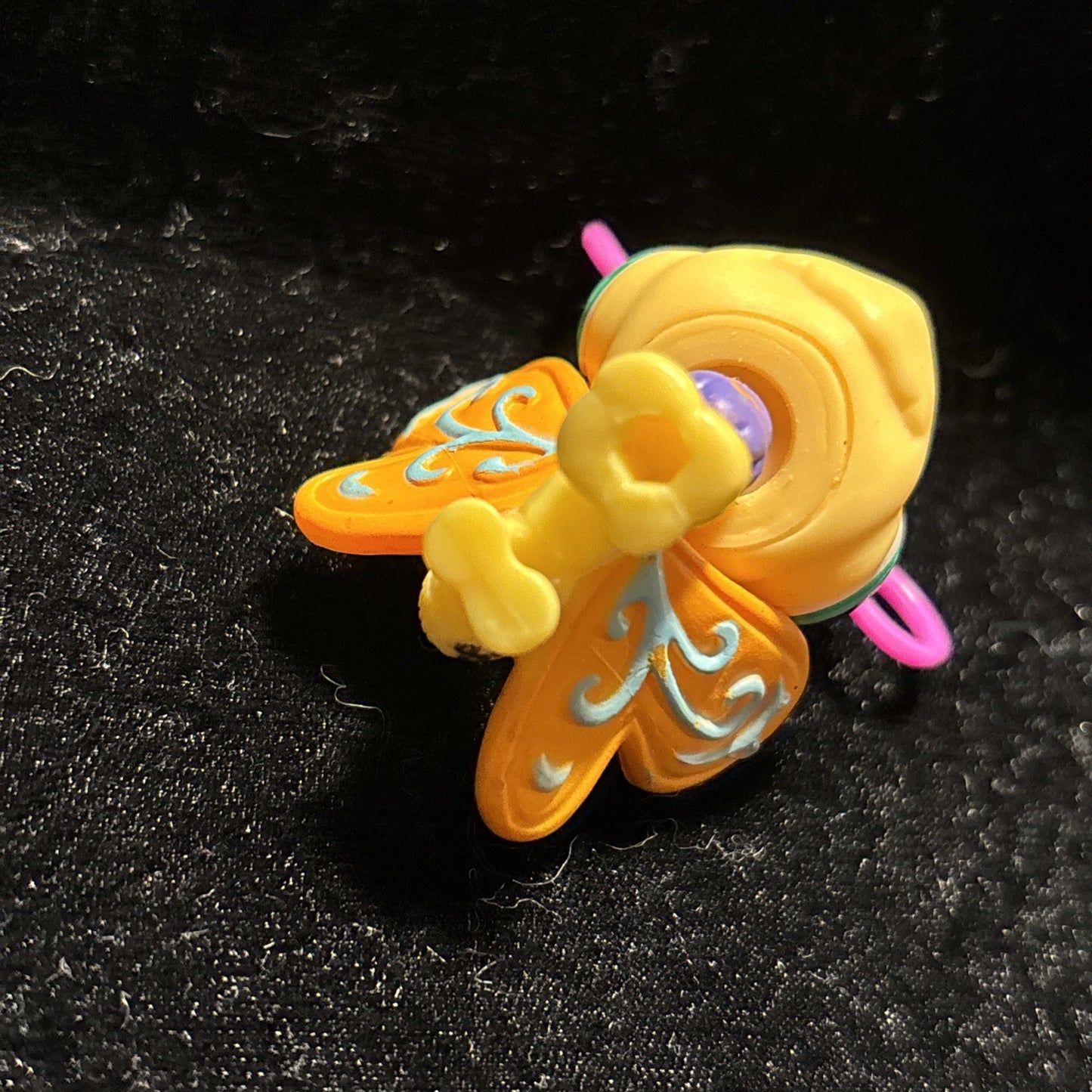 Littlest Pet Shop LPS Yellow Butterfly w/ Peach & Blue Wings Pink Antennae #497