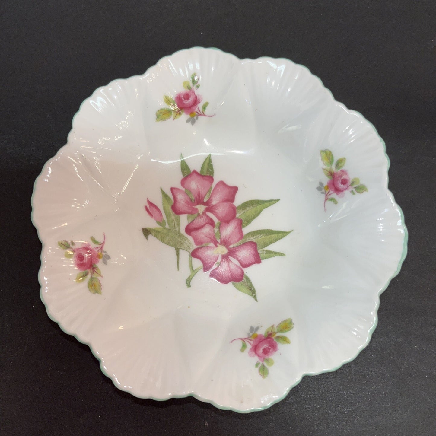 Shelley England Pink Floral Bone China Trinket Dish  or Pin Tray