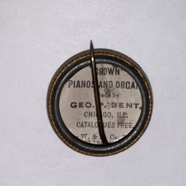 Vintage Late 1800's The Crown Piano 7/8" Celluloid Pinback