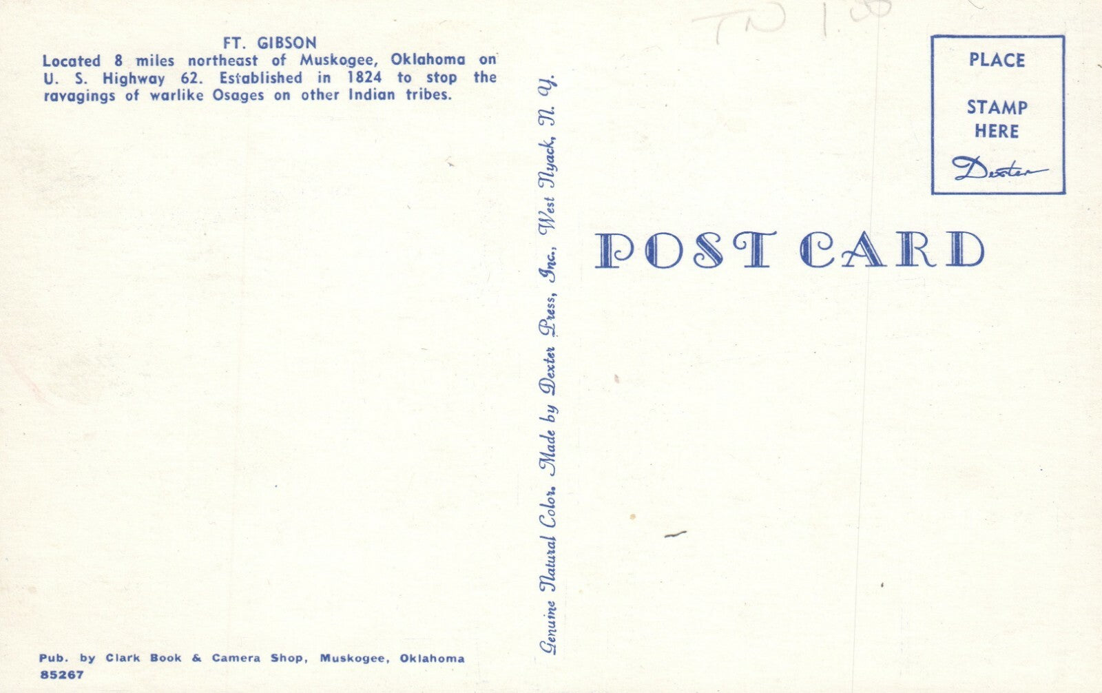 Fort Gibson Northeast Of Muskogee Highway 62 Oklahoma OK Postcard