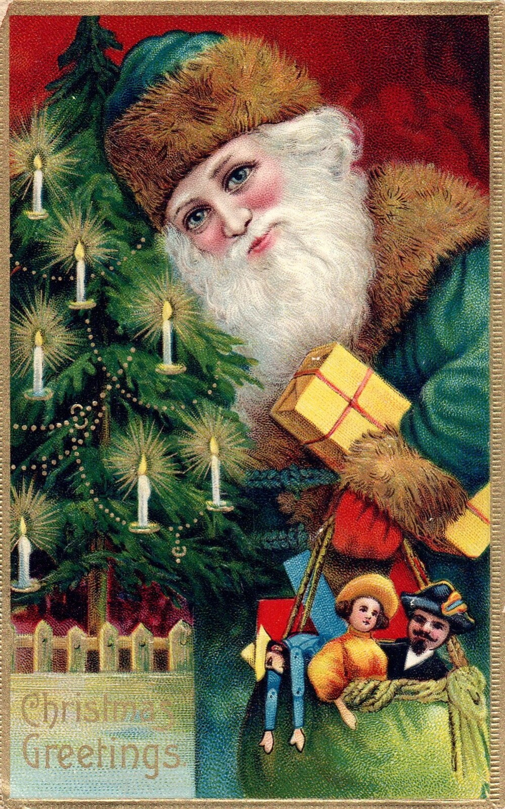 Christmas Greetings Santa Delivering Presents Vintage Santa Postcard