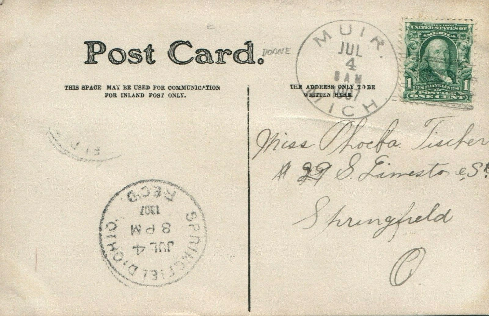 1907 Real Photo Liberty Street Muir Michigan MI Postcard B No 4