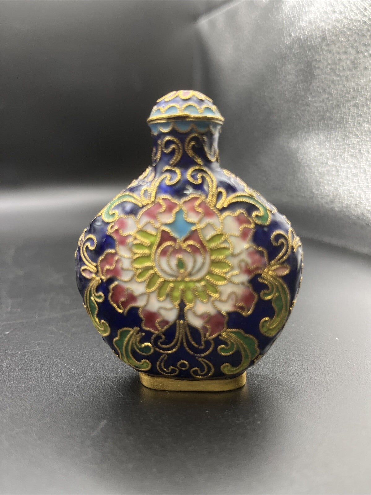 Vintage Enamel Cloisonne Perfume Bottle blue gold