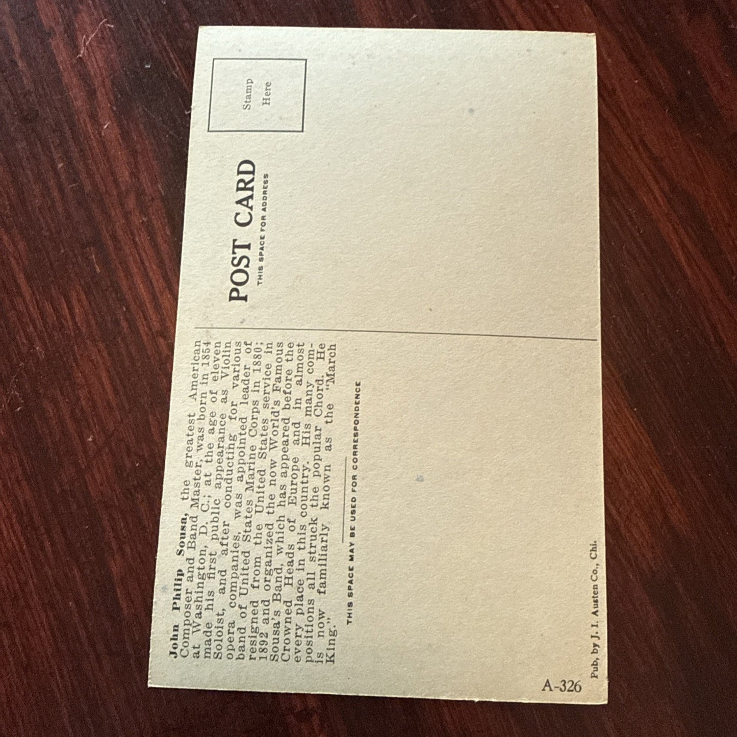 John Phillip Sousa J I Austen PEGASUS Arts Theater Writing c1910's *Scarce