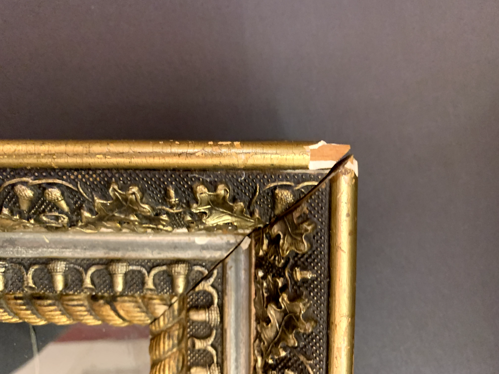 Antique Oak Wood  Oak Leaf Acorn Design 27 X 23 Civil War Era Frame