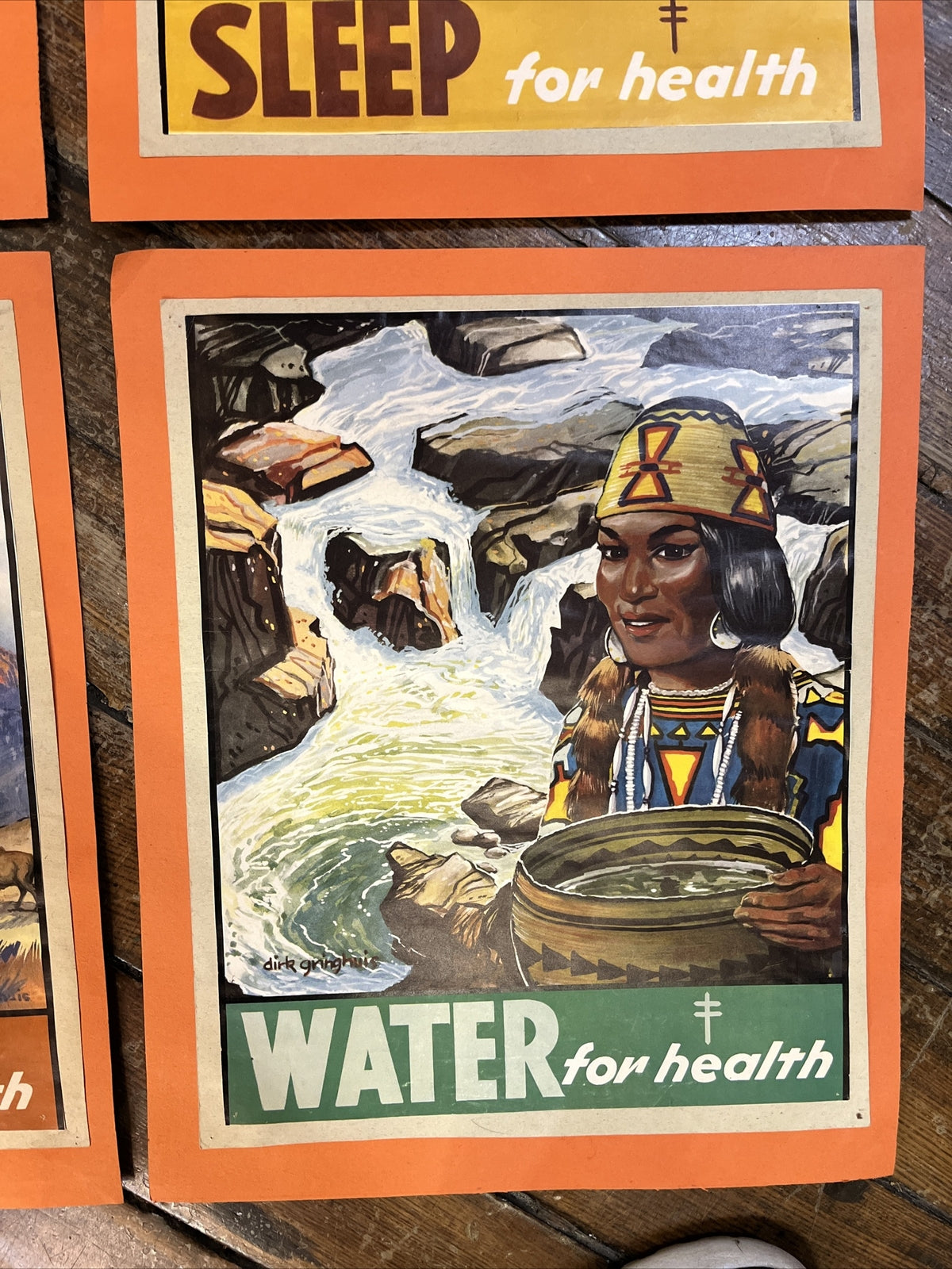 4 Vintage 1952 Posters Native American Indian.  10 X 13 MN   Health