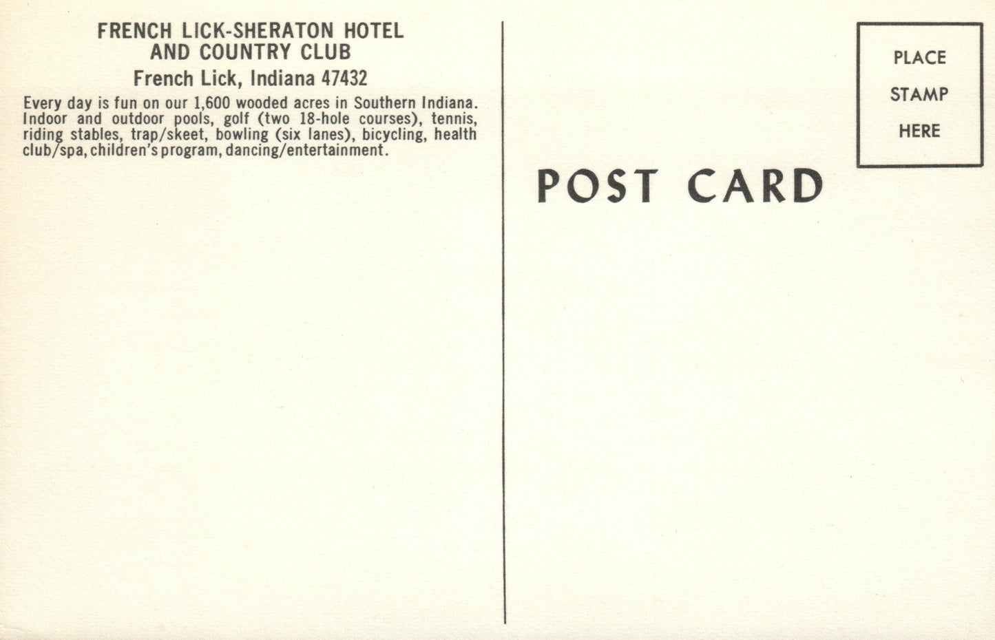 French Lick Sheraton Hotel and Country Club Indiana Hotel Motel Postcard