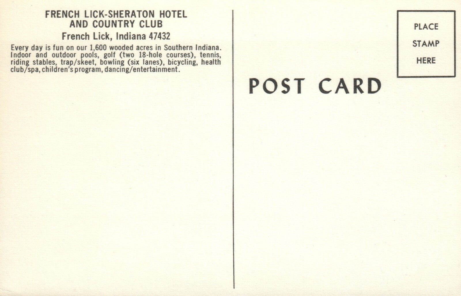 French Lick Sheraton Hotel and Country Club Indiana Hotel Motel Postcard