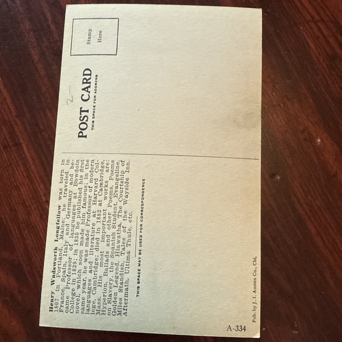 Henry Wadsworth Longfellow J I Austen PEGASUS Arts Theater Writing 1910 *Scarce