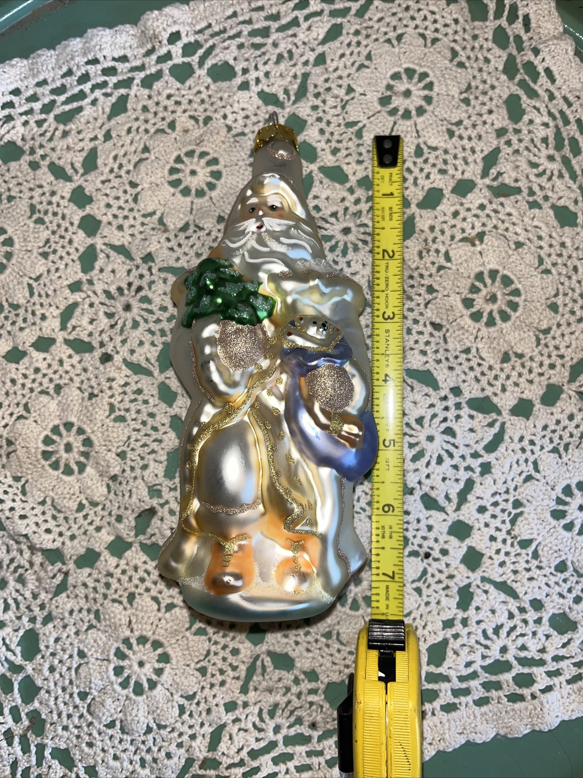Vintage Gold Santa w| bear Mercury Glass Christmas Ornaments 