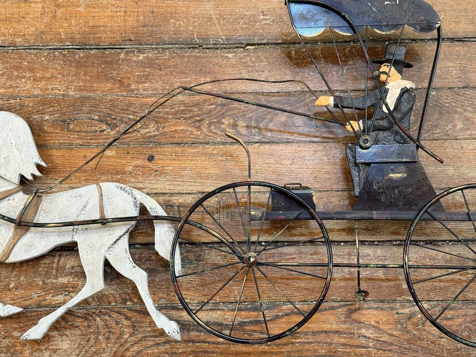 SCARCE Primitive Signed Curtis Jere Horse Buggy Metal Wall Art Decor Sculpture