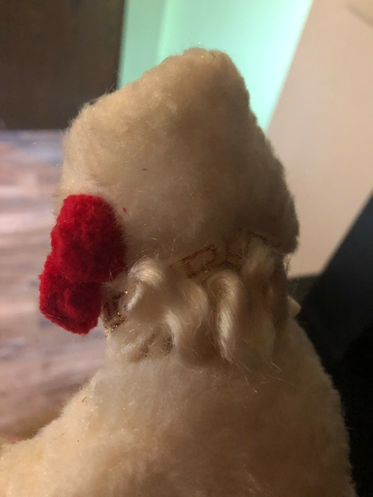  Porcelain Doll  White Fur Coat  12" Tall with Skis and polls