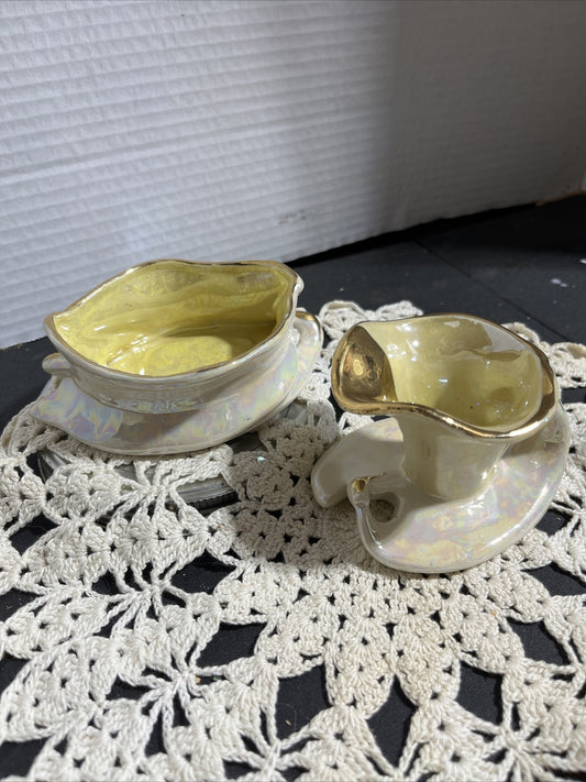 Vintage Pearl China Co Iridescent Lusterware Gold Creamer and Sugar Set