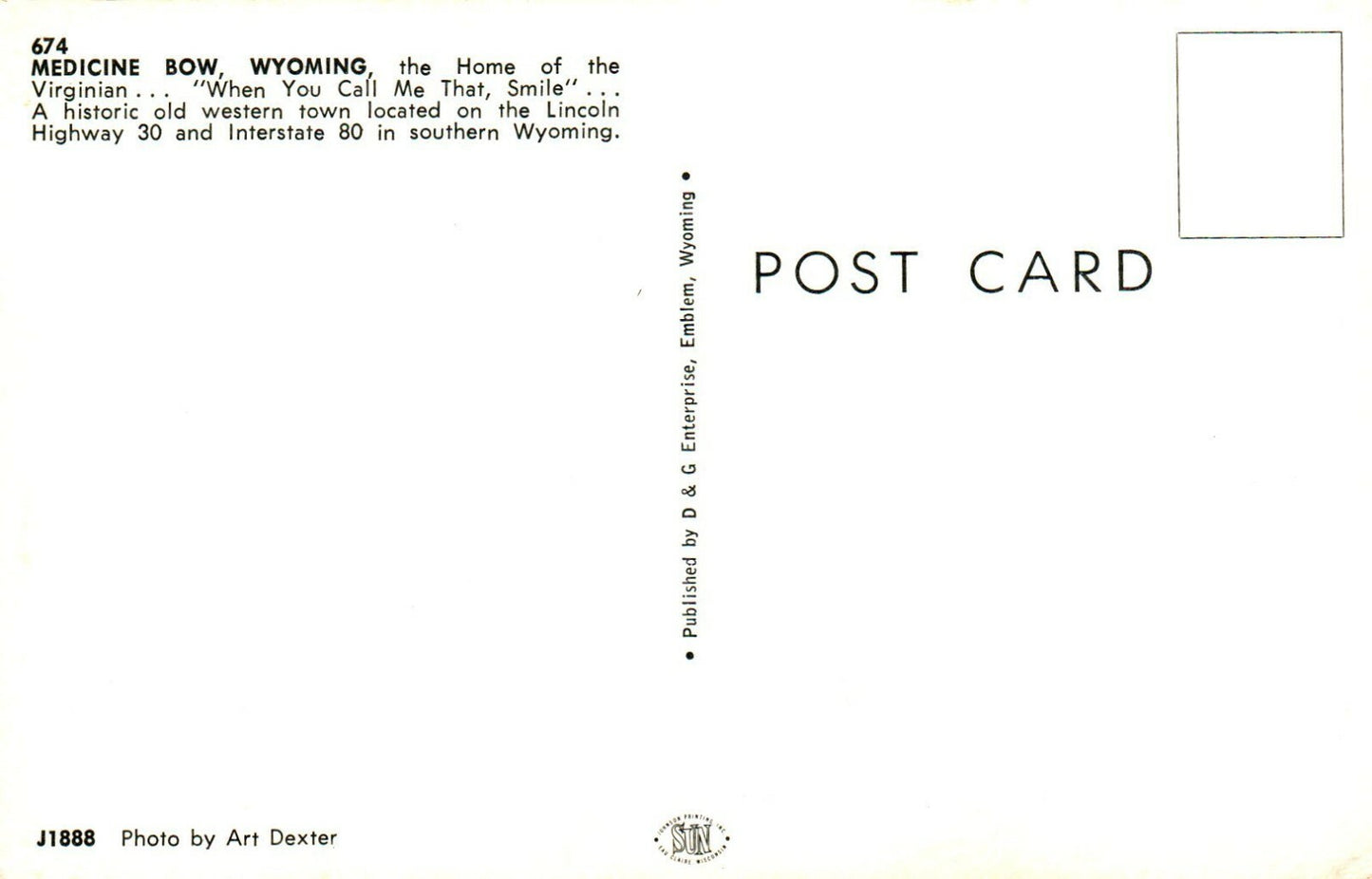 674 Medicine Bow Wyoming Home Of The Virginian Wyoming WY Postcard