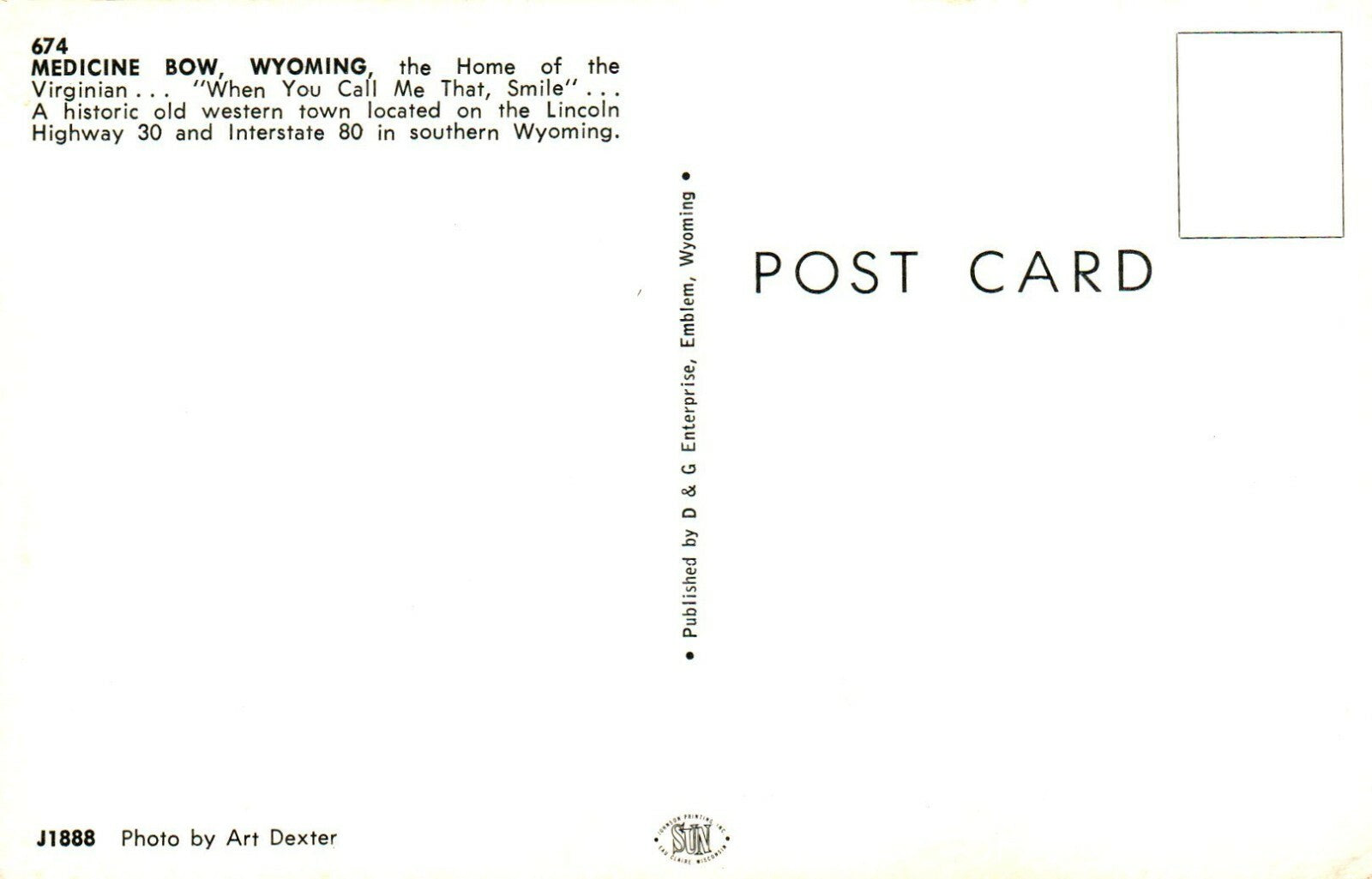 674 Medicine Bow Wyoming Home Of The Virginian Wyoming WY Postcard