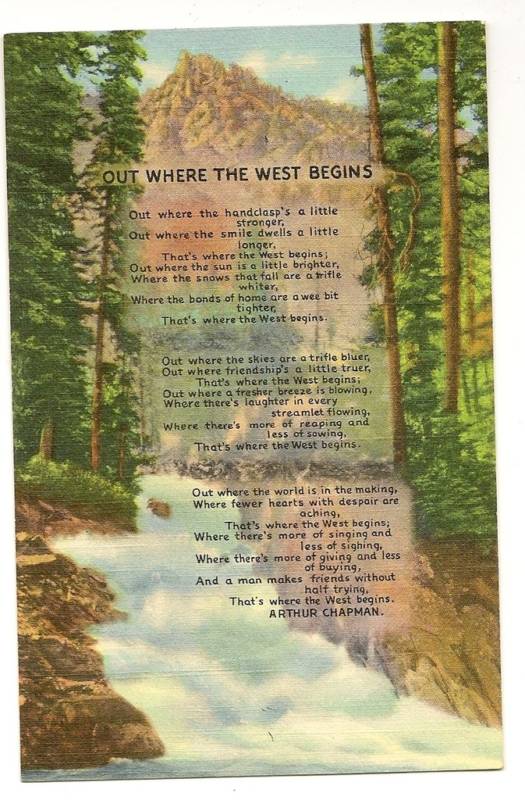 982 Poem Out Where the West Begins Cowboy Western Arthur Chapman Postcard