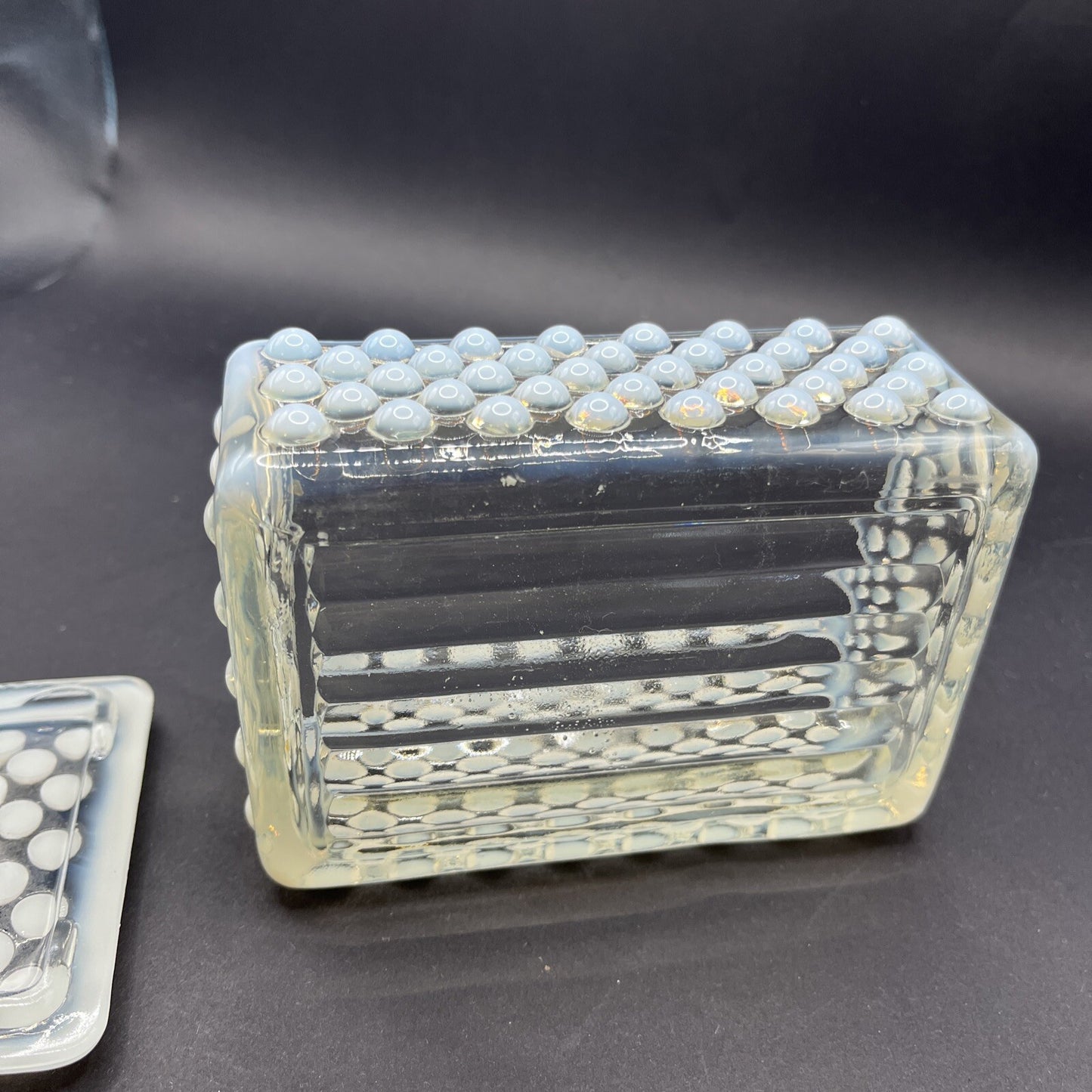 Anchor Hocking Moonstone Opalescent Hopnail Cigarette Box w/Lid VTG
