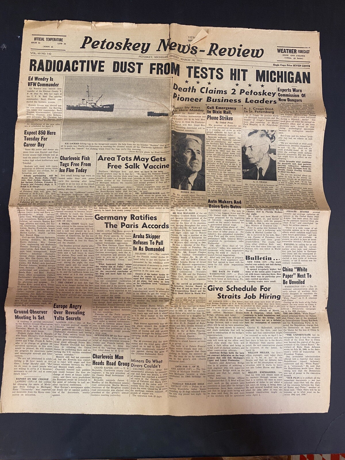 1955 Radioactive Dust From Tests hit Michigan Petoskey News review Newspaper