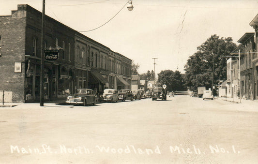 1950's Real Photo Main Street View North Woodland Michigan MI Postcard