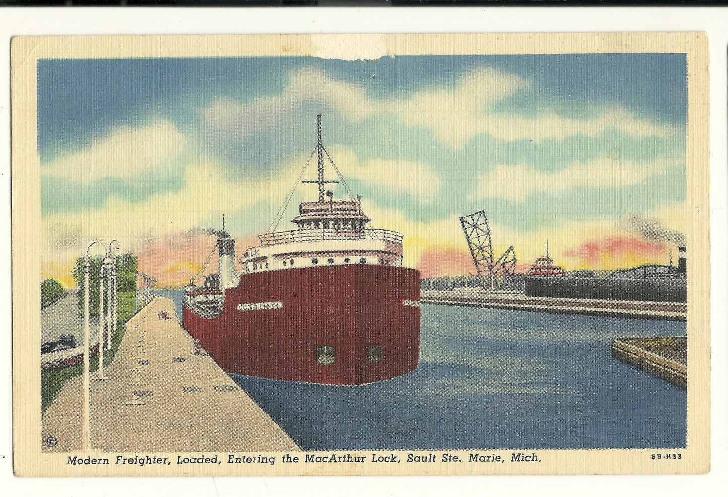 Modern Freighter MacArthur Lock Soo Locks MI Michigan Mich Ship Postcard